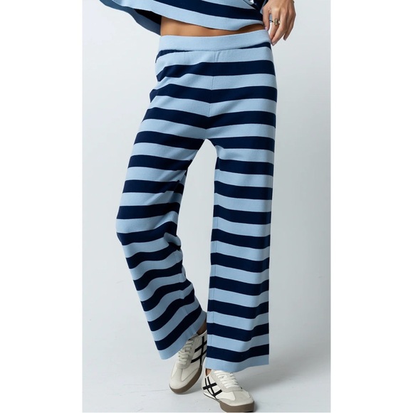 BOHME Joey Striped Wide Leg Pants in Navy Size XL Worn Once - Picture 2 of 9